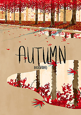 PSD 백그라운드 단풍 일러스트 단풍나무 거리 사람없음 반사 가을풍경 가을 웅덩이 가을배경 국내일러스트 나무 계절 잎 풍경 파일형식 가을_계절