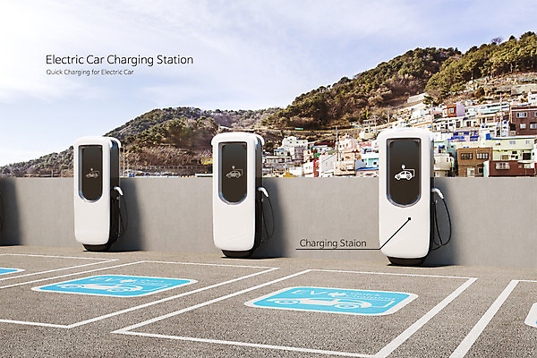 주간 PSD 편집 편집이미지 사람없음 야외 3D 그린에너지 디지털합성 합성 주차장 충전 전기자동차 충전소 편집3D 자연요소 자동차 에너지 파일형식