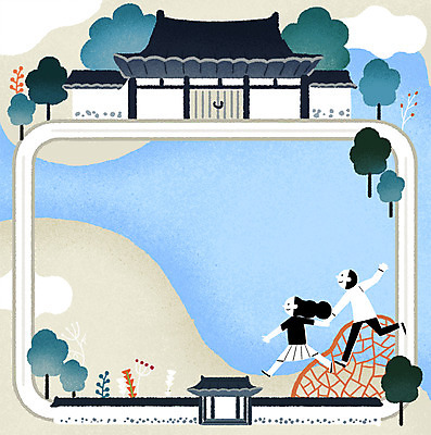 전신 PSD 나무 구름 여자 남자 문화 일러스트 한옥 성인 두명 궁전 문화의날 국내일러스트 자연요소 식물 한국전통 고건축 사람 파일형식 법정기념일