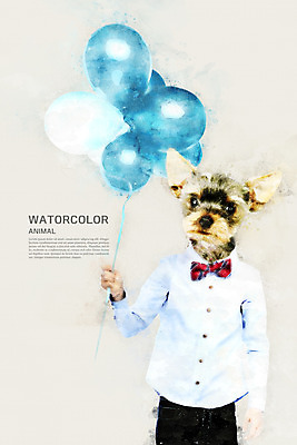 PSD 한마리 일러스트 수채화 들기 사람없음 강아지 번짐 풍선 국내일러스트 1 모션 반려동물 개 파일형식 효과