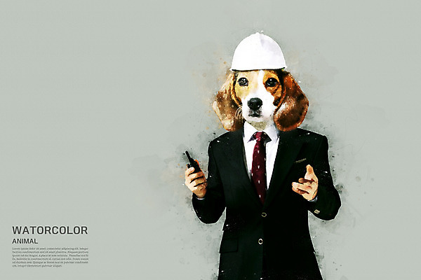 PSD 한마리 일러스트 수채화 정장 상반신 사람없음 강아지 안전모 비글 번짐 무전기 국내일러스트 1 옷 무선통신 반려동물 개 헬멧 안전장비 파일형식 효과