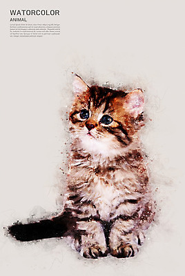 PSD 한마리 일러스트 수채화 사람없음 고양이 번짐 국내일러스트 1 포유류 반려동물 파일형식 효과