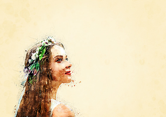 PSD 응시 여자 결혼 일러스트 수채화 한명 상반신 성인 뷰티 화관 번짐 성인여자한명만 국내일러스트 1 시선 꽃 사람 이벤트 여자한명만 성인여자만 파일형식 효과