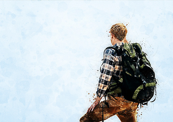 PSD 남자 일러스트 배낭 수채화 한명 서기 상반신 성인 등산 번짐 성인남자한명만 국내일러스트 1 가방 모션 사람 트래킹 남자한명만 성인남자만 파일형식 효과