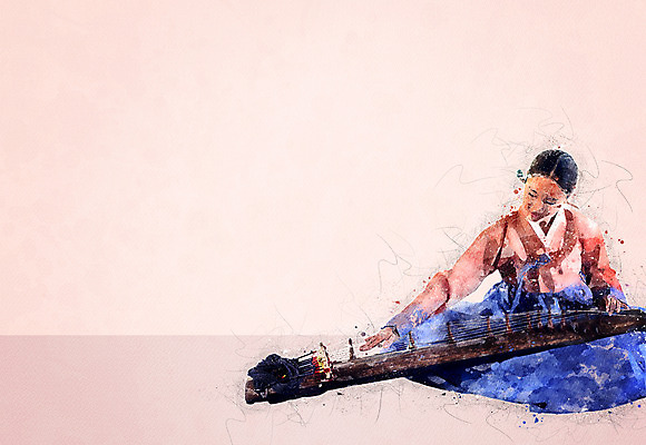 PSD 응시 여자 연주 일러스트 수채화 국악 한명 앉기 상반신 성인 한복 번짐 가야금 성인여자한명만 국내일러스트 1 한국전통 전통 시선 음악 모션 현악기 국악기 사람 전통의상 여자한명만 성인여자만 파일형식 효과