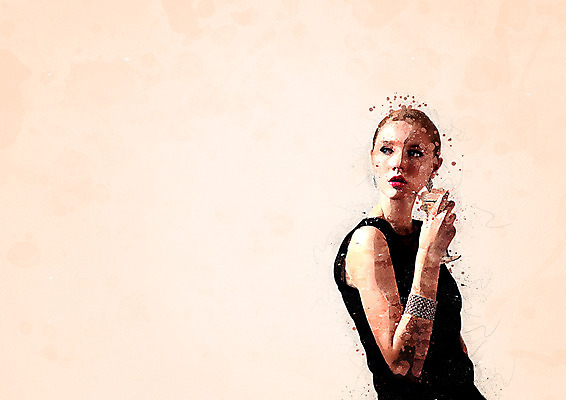 PSD 응시 여자 와인잔 일러스트 수채화 한명 서기 들기 상반신 성인 와인 번짐 성인여자한명만 국내일러스트 1 시선 술잔 모션 주류 사람 여자한명만 성인여자만 파일형식 효과