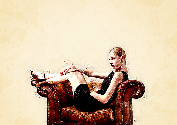 전신 PSD 응시 여자 일러스트 수채화 한명 앉기 성인 소파 기댐 번짐 성인여자한명만 국내일러스트 1 시선 의자 모션 사람 여자한명만 성인여자만 파일형식 효과