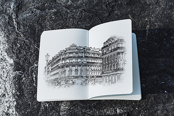 PSD 편집이미지 건축물 사람없음 하이앵글 공책 돌_바위 스케치 스케치북 드로잉 목업 이미지편집 건축 뷰포인트 문구용품 학용품 미술 파일형식