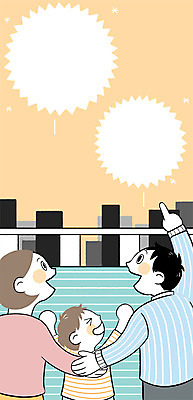 PSD 여자 남자 어린이 일러스트 가족 프레임 불꽃놀이 선물 상반신 성인 세명 가을 가리킴 도시 한강 프레임일러스트 국내일러스트 계절 관계 놀이 서울 사람 손짓 랜드마크 파일형식