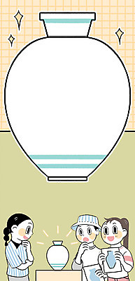 PSD 여자 남자 일러스트 프레임 상반신 성인 세명 축제 감상 가을 도자기 박물관 프레임일러스트 국내일러스트 계절 사람 파일형식