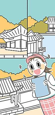 PSD 나무 여자 일러스트 프레임 한명 들기 상반신 성인 여행객 공책 궁전 가을 구경 프레임일러스트 국내일러스트 식물 1 계절 고건축 모션 문구용품 사람 파일형식