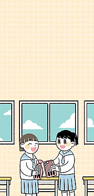 PSD 여자 일러스트 창문 교실 청소년 프레임 상반신 두명 가을 빼빼로 빼빼로데이 프레임일러스트 국내일러스트 계절 교육 학교 데이이벤트 디저트 사람 막대과자 파일형식