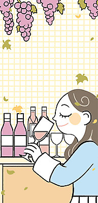 PSD 여자 와인잔 일러스트 포도 프레임 한명 상반신 성인 와인 축제 가을 시음 프레임일러스트 와인축제 국내일러스트 1 계절 술잔 과일 주류 사람 파일형식