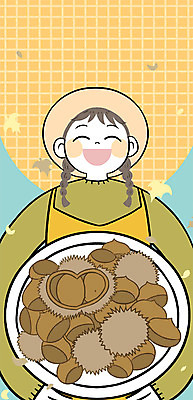 PSD 여자 일러스트 한명 들기 상반신 성인 축제 가을 밤 밤송이 국내일러스트 1 계절 모션 사람 견과류 밤_견과류 파일형식