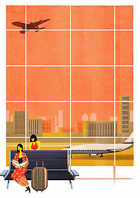 전신 PSD 여자 여행 의자 일러스트 창문 휴식 비행기 상반신 성인 두명 건물 캐리어 공항 홀리데이 국내일러스트 건축물 가구 컨셉 항공교통 교통시설 휴가 대중교통 사람 여행가방 파일형식