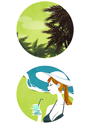 PSD 나무 여자 수영복 음료 바다 일러스트 휴식 한명 상반신 성인 해변 비키니 야자수 홀리데이 국내일러스트 식물 1 옷 컨셉 휴가 사람 파일형식