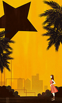 전신 PSD 여자 별 일러스트 휴식 한명 성인 건물 야자수 도시 홀리데이 국내일러스트 자연요소 나무 1 건축물 컨셉 휴가 사람 파일형식