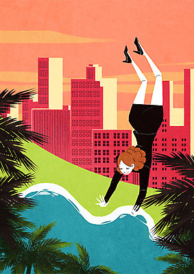 전신 PSD 여자 바다 일러스트 휴식 나뭇잎 한명 성인 해변 도시 홀리데이 국내일러스트 1 컨셉 잎 휴가 사람 파일형식