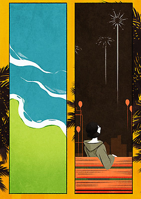 PSD 여자 바다 벤치 일러스트 휴식 불꽃놀이 한명 상반신 성인 해변 건물 휴양지 홀리데이 국내일러스트 1 건축물 컨셉 의자 놀이 휴가 사람 장소 파일형식