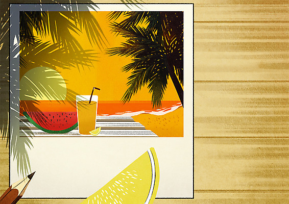 PSD 음료 바다 일러스트 휴식 수박 그림자 해변 사람없음 야자수 연필 일몰 레몬 나무바닥 폴라로이드 홀리데이 국내일러스트 나무 컨셉 과일 휴가 학용품 바닥 필기구 카메라 노을 파일형식