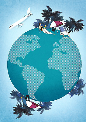 전신 PSD 여자 지구 의자 일러스트 휴식 비행기 한명 성인 야자수 파라솔 휴양지 홀리데이 국내일러스트 나무 1 가구 컨셉 항공교통 휴가 대중교통 사람 장소 파일형식