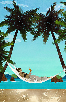 전신 PSD 여자 음료 바다 일러스트 휴식 한명 들기 성인 야자수 해먹 홀리데이 국내일러스트 나무 1 컨셉 모션 휴가 사람 침대 파일형식