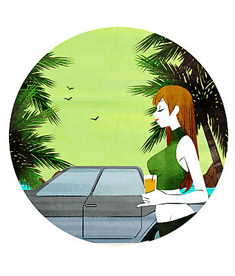 PSD 여자 음료 일러스트 자동차 휴식 한명 들기 상반신 성인 야자수 홀리데이 국내일러스트 나무 1 육상교통 컨셉 모션 휴가 사람 파일형식