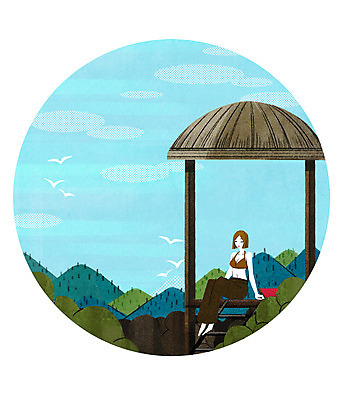 전신 PSD 여자 일러스트 하늘 휴식 산 한명 앉기 성인 원두막 홀리데이 국내일러스트 1 컨셉 모션 휴가 사람 파일형식