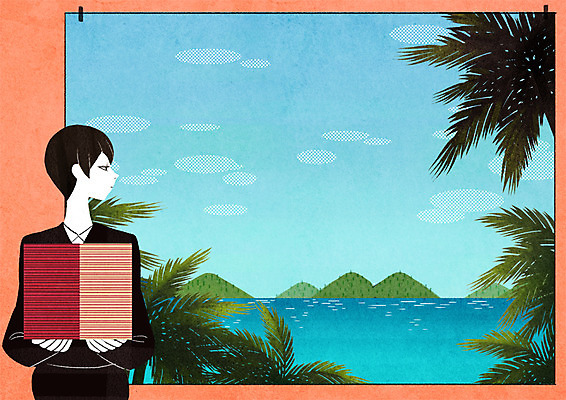 PSD 여자 바다 일러스트 창문 휴식 산 한명 들기 상반신 성인 야자수 비즈니스우먼 서류더미 홀리데이 국내일러스트 나무 1 컨셉 비즈니스 모션 휴가 사람 직장인 문서 파일형식 더미