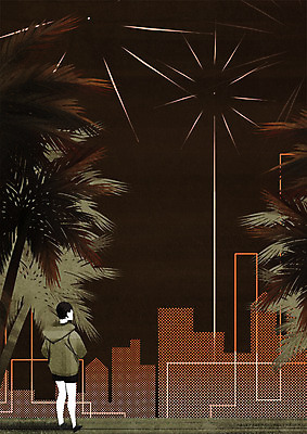 전신 PSD 여자 일러스트 밤하늘 휴식 불꽃놀이 한명 성인 건물 야자수 야간 홀리데이 국내일러스트 자연요소 나무 1 건축물 컨셉 놀이 하늘 휴가 사람 파일형식