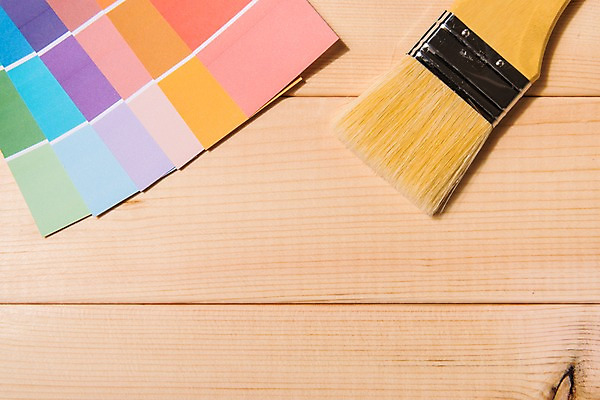 포토 JPG 사람없음 목재 인테리어 하이앵글 페인트붓 DIY 셀프 나무배경 국내포토 컬러칩 나무 디자인 뷰포인트 백그라운드 재료 취미 붓 파일형식