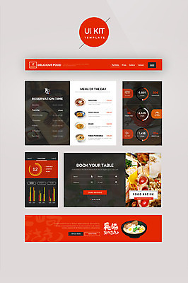 PSD 템플릿 웹템플릿 디자인시안 그래프 사람없음 빨간색 홈페이지 초밥 라멘 덮밥 UI 규동 일본음식 UI키트 이미지템플릿 음식 컬러 면류 파일형식