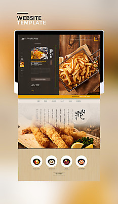 PSD 템플릿 웹템플릿 사이트템플릿 사람없음 태블릿 홈페이지 노란색 홈페이지시안 다양 튀김 감자튀김 덮밥 새우튀김 일본음식 이미지템플릿 음식 컬러 다수 새우 감자 전자제품 스마트기기 파일형식