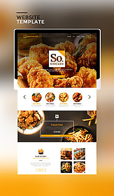 PSD 템플릿 웹템플릿 사이트템플릿 사람없음 태블릿 홈페이지 노란색 치킨 홈페이지시안 감자튀김 이미지템플릿 컬러 감자 전자제품 스마트기기 튀김 닭고기요리 파일형식