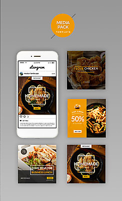 PSD 템플릿 웹템플릿 디자인시안 모바일 사람없음 세트 홈페이지 노란색 치킨 샐러드 튀김 감자튀김 소셜네트워크 미디어팩 SNS배너 이미지템플릿 음식 컬러 감자 닭고기요리 파일형식