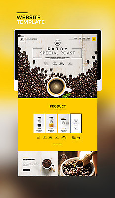 PSD 템플릿 커피 웹템플릿 사이트템플릿 사람없음 태블릿 홈페이지 노란색 홈페이지시안 원두 커피잔 이미지템플릿 음료 컬러 잔 전자제품 스마트기기 파일형식