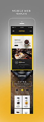 PSD 템플릿 커피 음료 웹템플릿 디자인시안 모바일 사람없음 스마트폰 홈페이지 노란색 원두 커피잔 모바일템플릿 모바일웹 이미지템플릿 컬러 잔 핸드폰 스마트기기 파일형식
