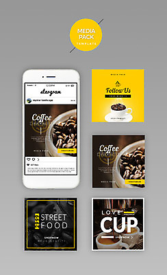 PSD 템플릿 커피 웹템플릿 디자인시안 모바일 사람없음 세트 홈페이지 노란색 원두 커피잔 소셜네트워크 미디어팩 SNS배너 이미지템플릿 음료 컬러 잔 파일형식