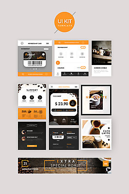 PSD 템플릿 커피 웹템플릿 디자인시안 사람없음 홈페이지 주황색 원두 가격 바코드 그라인더 UI 핸드드립 핸드밀 UI키트 이미지템플릿 음료 컬러 커피용품 파일형식