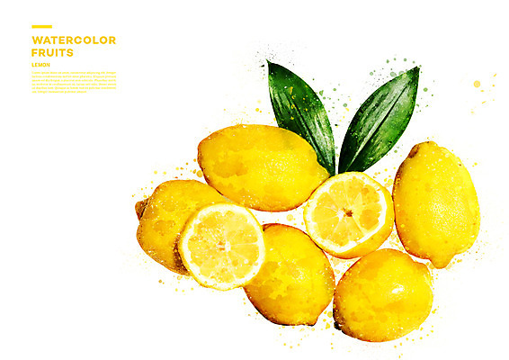 PSD 과일 일러스트 단면 나뭇잎 수채화 사람없음 레몬 번짐 국내일러스트 잎 파일형식 효과