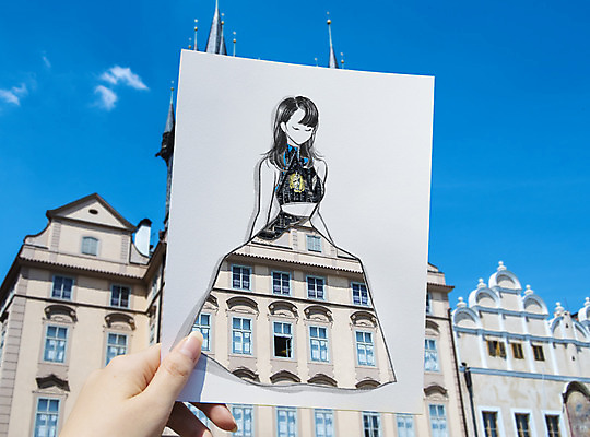 PSD 해외풍경 해외 손 드레스 옷 여자 패션 유럽 종이 포토일러 하늘 한명 들기 풍경 건물 신체부위 체코 이미지편집 편집이미지 1 건축물 나라 모션 사람 파일형식