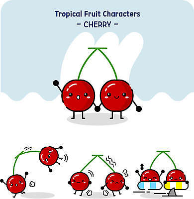 캐릭터 과일 일러스트 사람없음 점프 체리 싸움 음식캐릭터 상어 튜브 일러캐릭터 AI파일 음식 모션 어류 파일형식 벡터