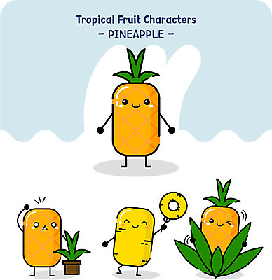 캐릭터 화분 과일 일러스트 단면 사람없음 파인애플 음식캐릭터 일러캐릭터 AI파일 음식 열대과일 파일형식 벡터