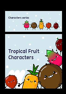 캐릭터 채소 과일 일러스트 사람없음 파인애플 열대과일 음식캐릭터 코코넛 용과 리치 패션후르츠 일러캐릭터 AI파일 음식 파일형식 벡터