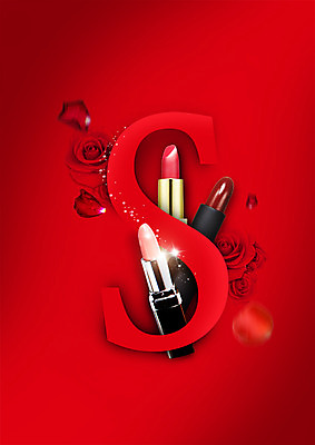 PSD 편집 편집이미지 대문자 사람없음 빨간색 뷰티 장미 화장품 립스틱 S 이미지편집 알파벳 영어 꽃 컬러 파일형식