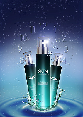 PSD 편집 편집이미지 시계 사람없음 뷰티 화장품 시간 수분 스킨 스플래쉬 이미지편집 파일형식