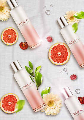 PSD 편집 편집이미지 꽃 잎 과일 단면 나뭇잎 사람없음 뷰티 화장품 물방울 자몽 비타민C 이미지편집 식물 비타민 파일형식