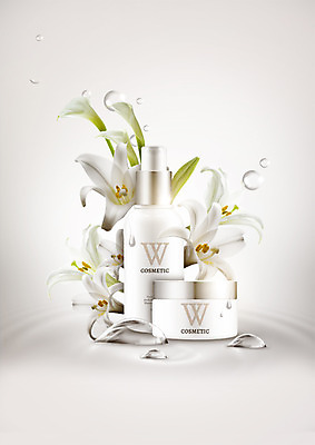 PSD 편집 편집이미지 사람없음 뷰티 화장품 흰색 물방울 백합 이미지편집 꽃 컬러 파일형식
