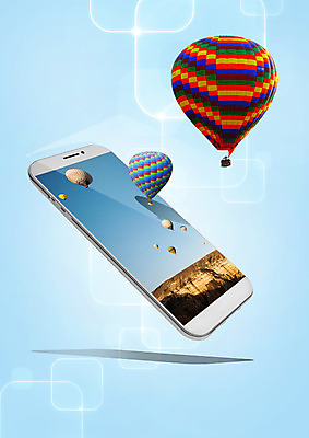 PSD 편집 편집이미지 여행 하늘 사람없음 스마트폰 열기구 이미지편집 항공교통 핸드폰 스마트기기 파일형식