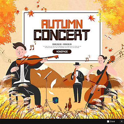 PSD 템플릿 여자 남자 악기 음악 웹템플릿 단풍 연주 팝업 이벤트팝업 웹팝업 갈대 이벤트 성인 세명 콘서트 가을 보면대 바이올린 악보 첼로 이미지템플릿 식물 계절 잎 현악기 문화예술 사람 공연 파일형식 찰현악기